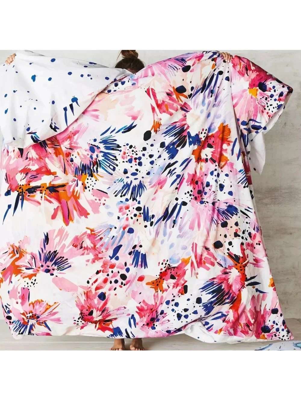 Lillian Farag ANTHROPOLOGIE Floral KING Duvet Cover Colorful Abstract Paint RARE